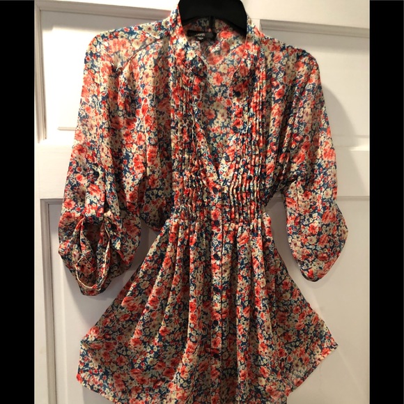 Tops - Tunic Hi-Lo Chiffon tie back Top Floral Print